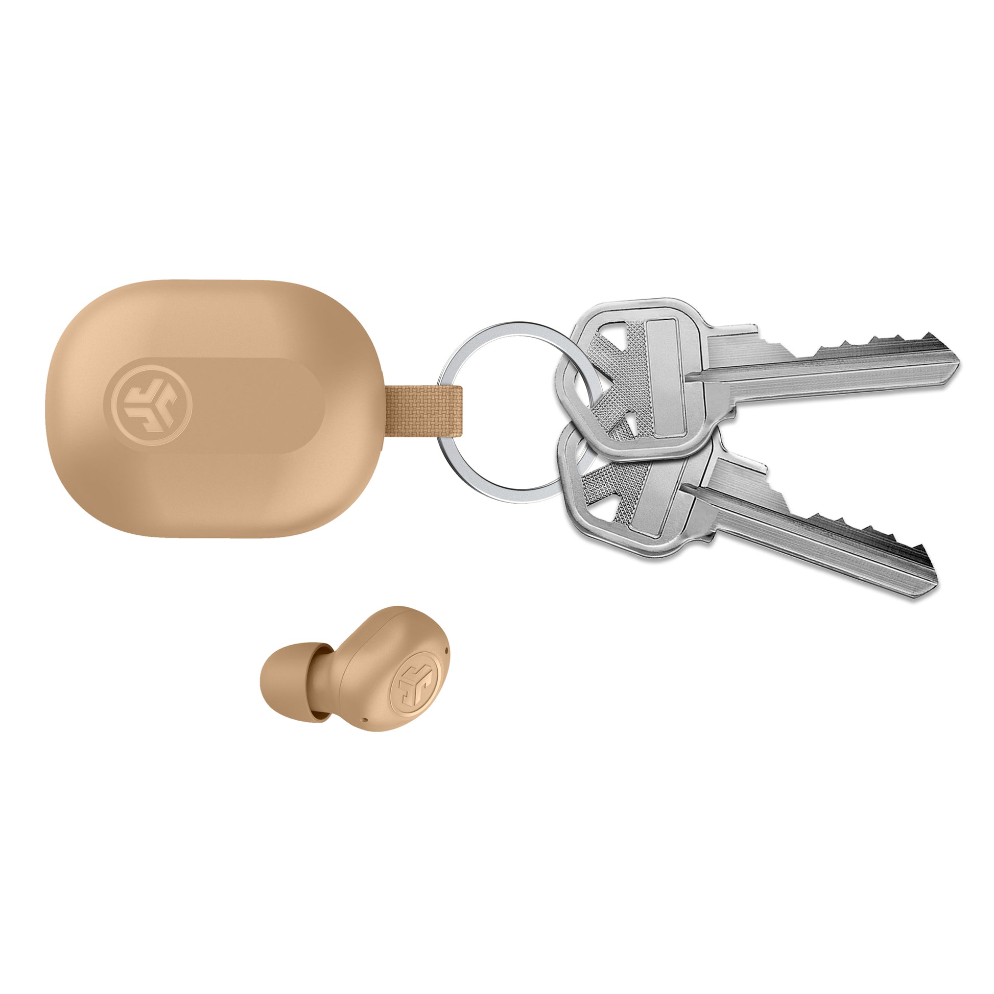 JBuds Mini Tones True Wireless Earbuds 728 N on keychain