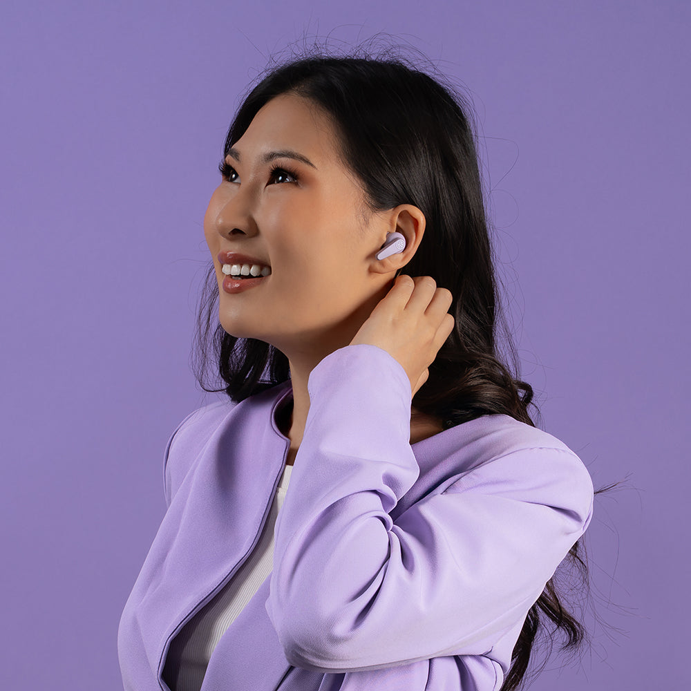 Go Pods ANC True Wireless Earbuds Lilac on Model