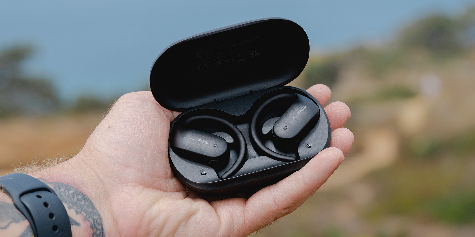 JBuds Open Sport Earbuds in case