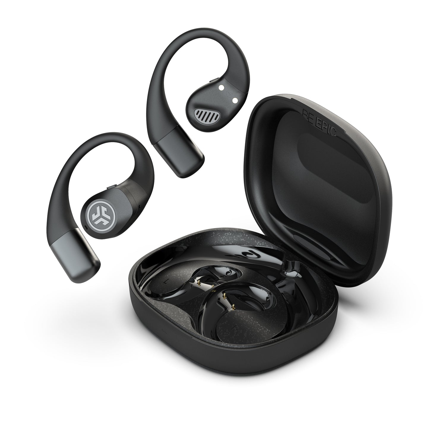 Epic open sport earbuds and case isometric view