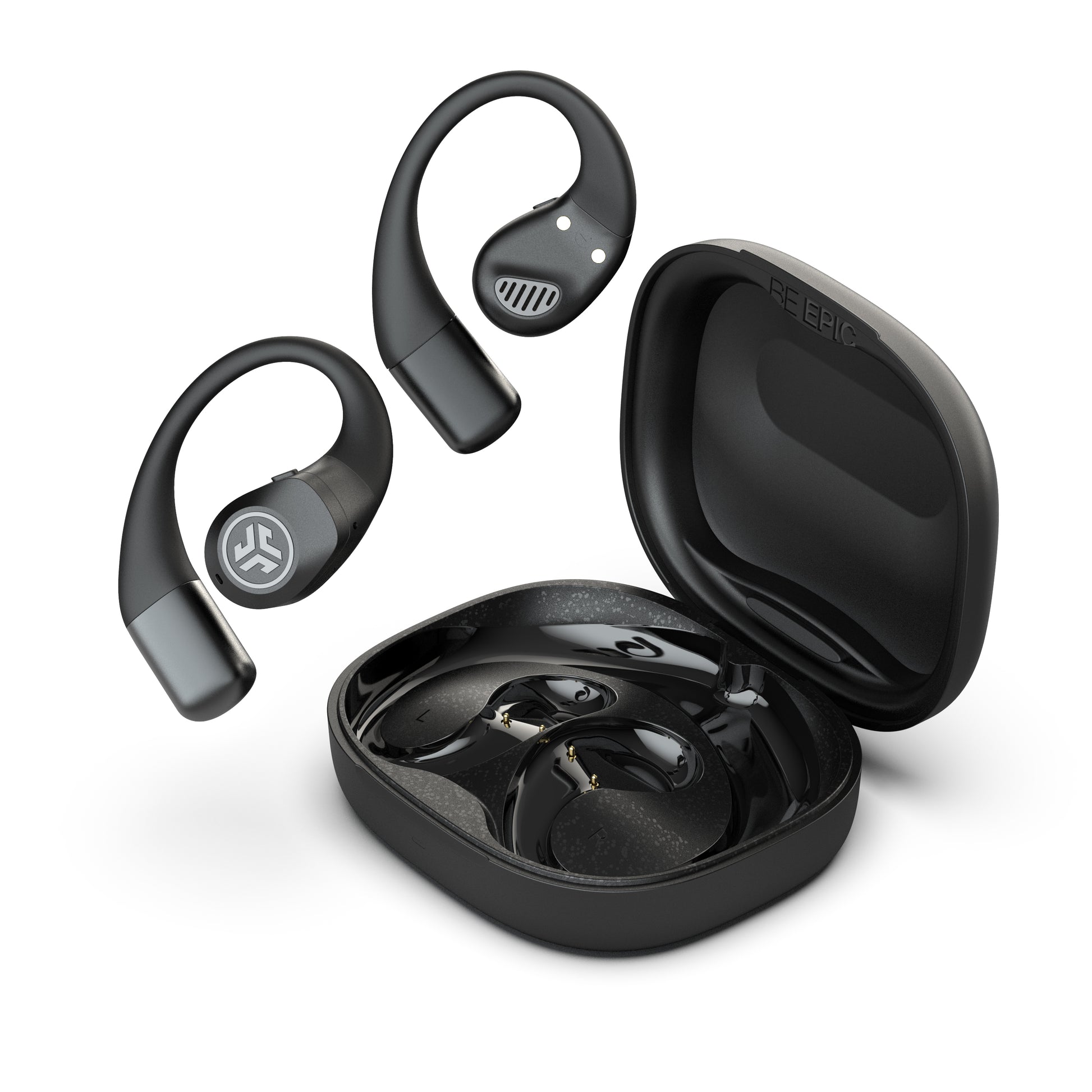 Epic open sport earbuds and case isometric view
