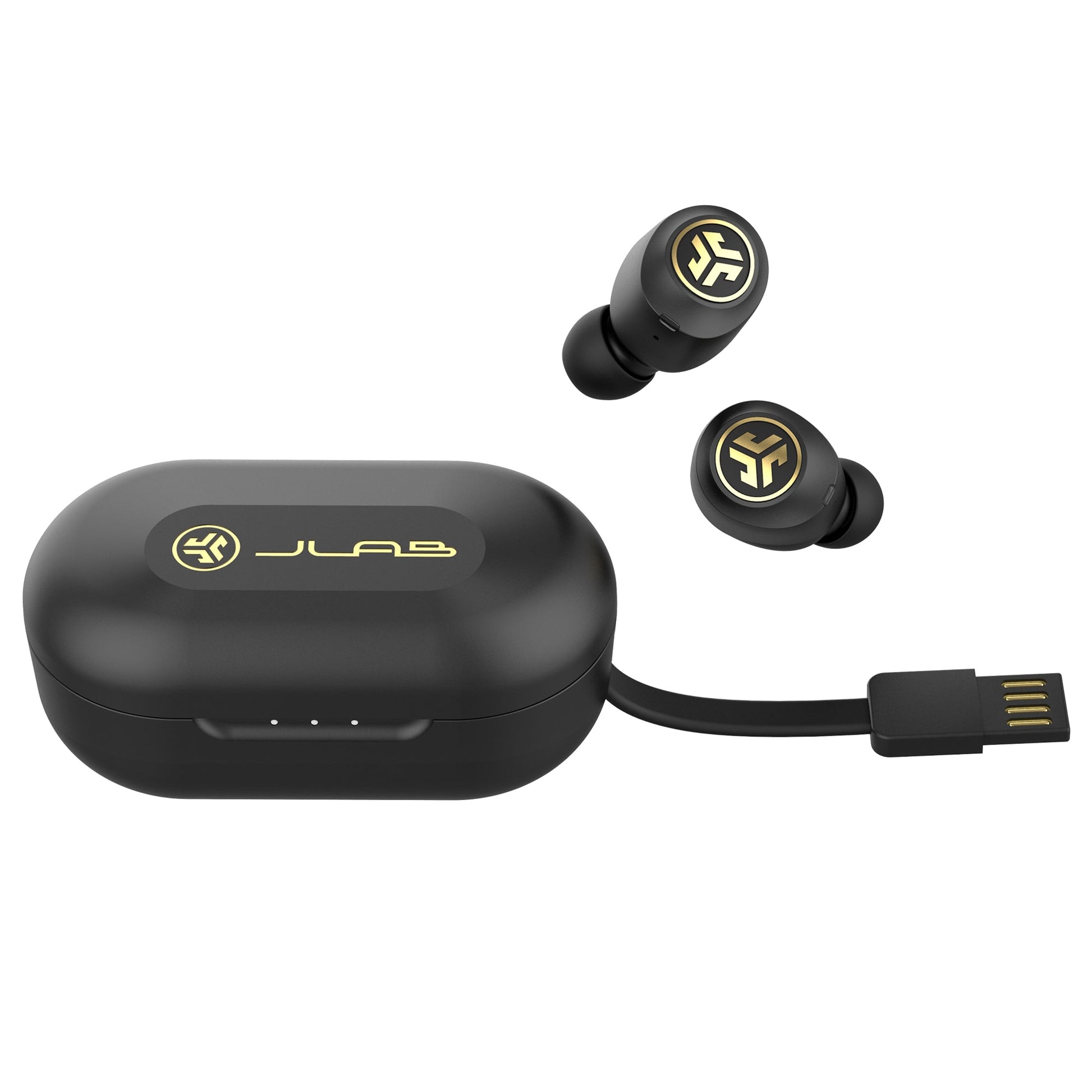 JBuds Air Icon True Wireless Earbuds with charging case and integrated USB cable