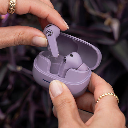 JBuds Pods ANC True Wireless Earbuds Mauve in model hand