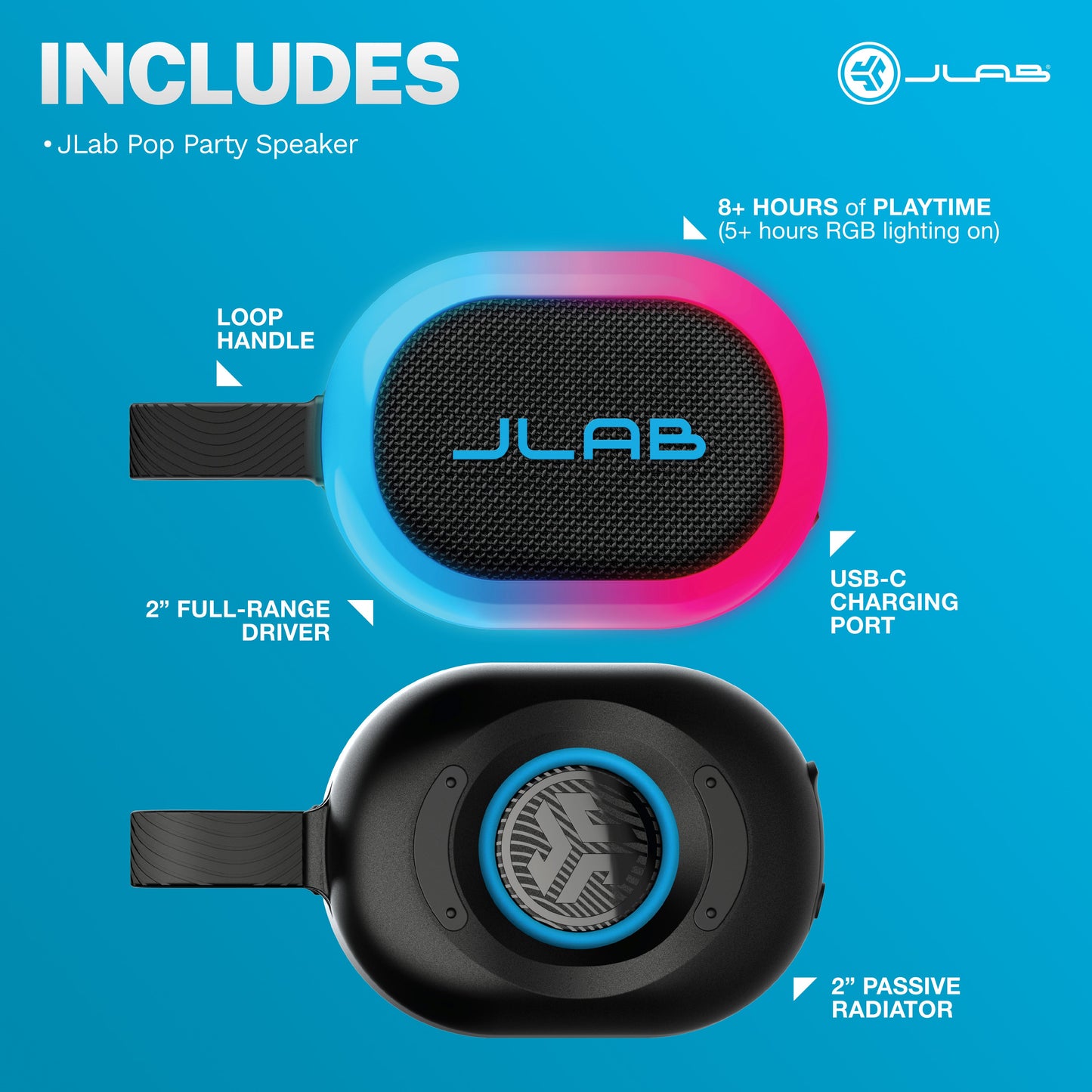 JLab Pop Party Ultra-Portable Bluetooth Speaker